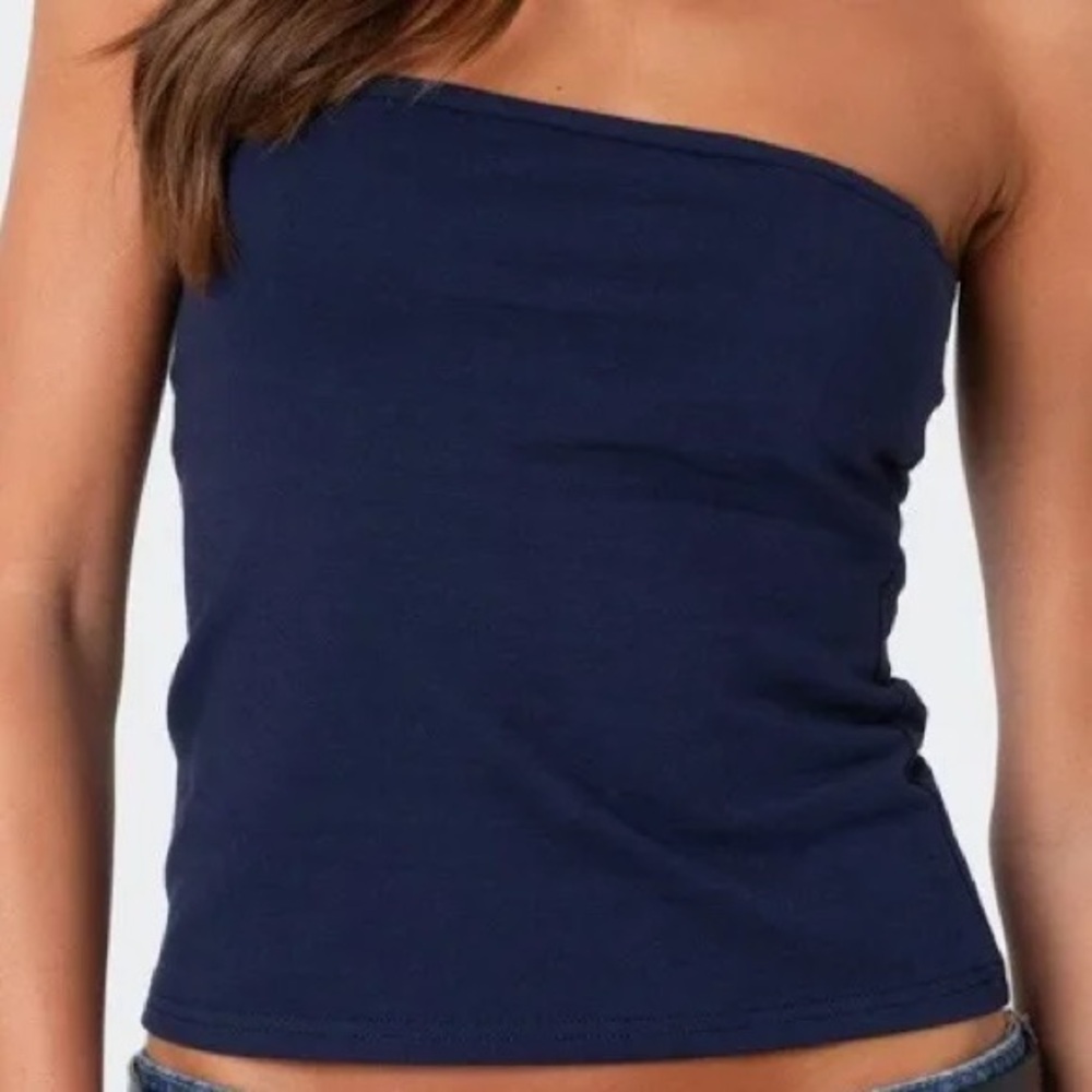 Edikted Navy Blue Strapless Crop Top
